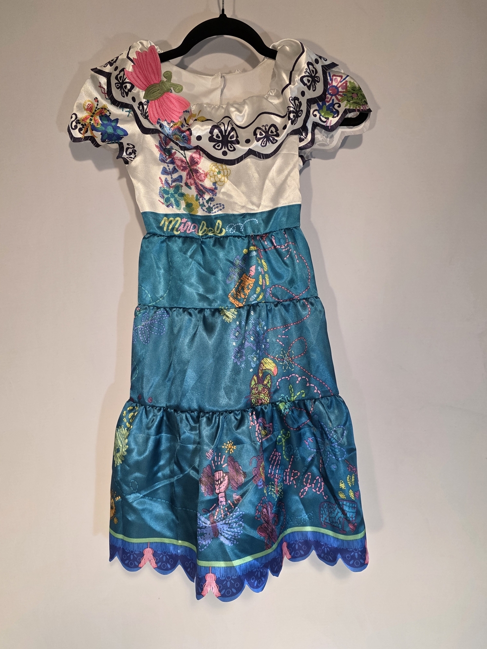 Mirabel Encanto Girls Fit & Flare Satin Tiered Flutter Dress 4-6x Midi Floral